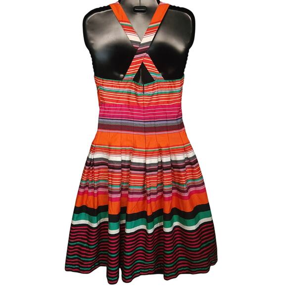 Calvin Klein Cotton Dress size 2 Bright Rainbow Summer Preppy Stripes - Picture 2 of 6